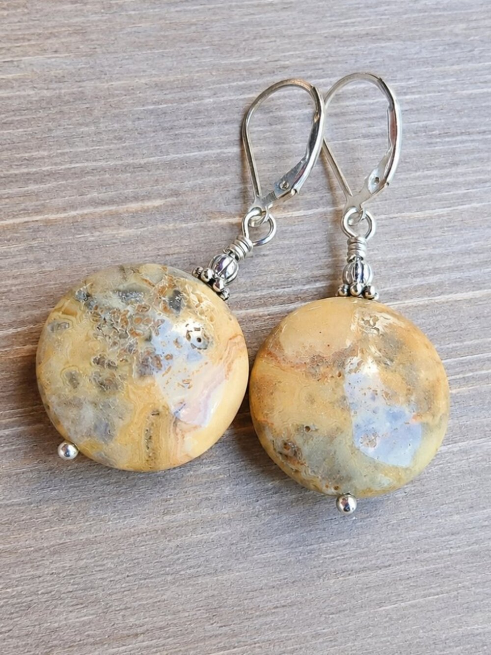 Crazy Lace Agate Earrings With Sterling Silver Leverback Earwires - Picture 5 of 9